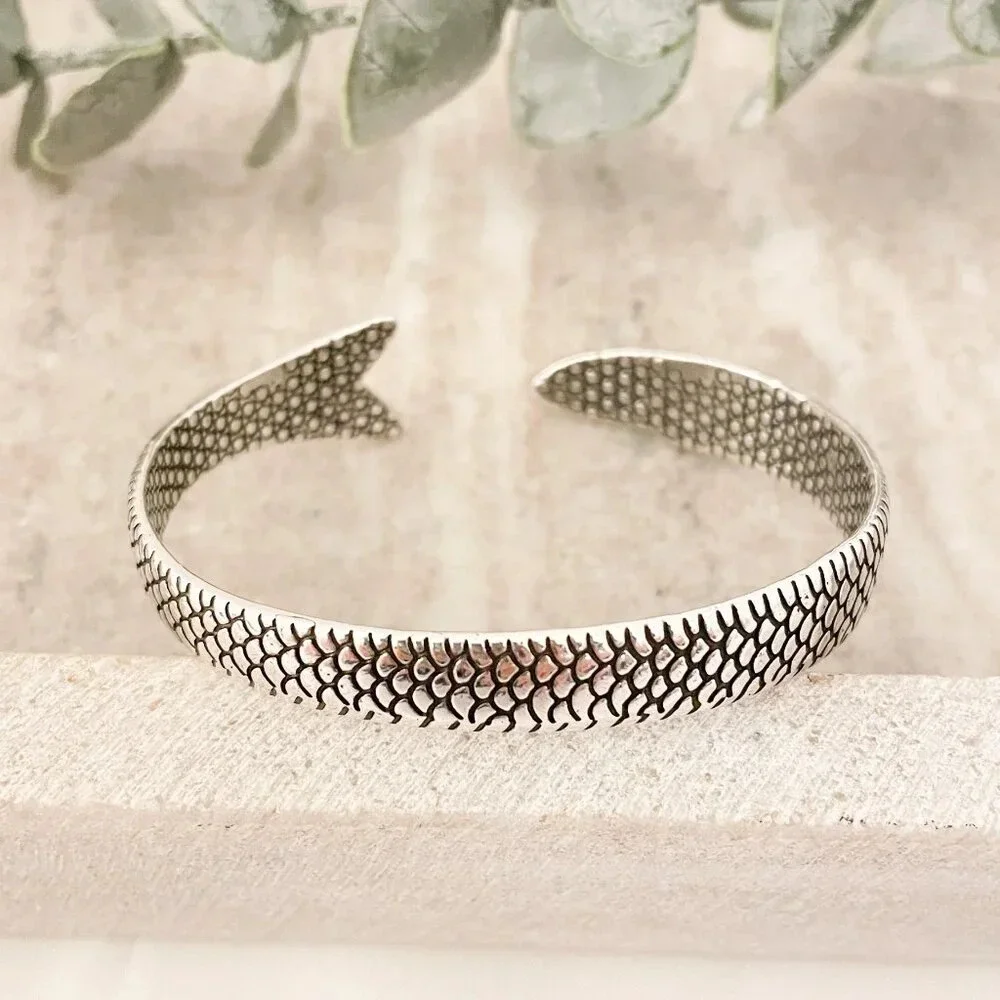 925 Sterling Silver Cuff Bracelet Fish Bracelet Modern Silver Bangle Bracelet